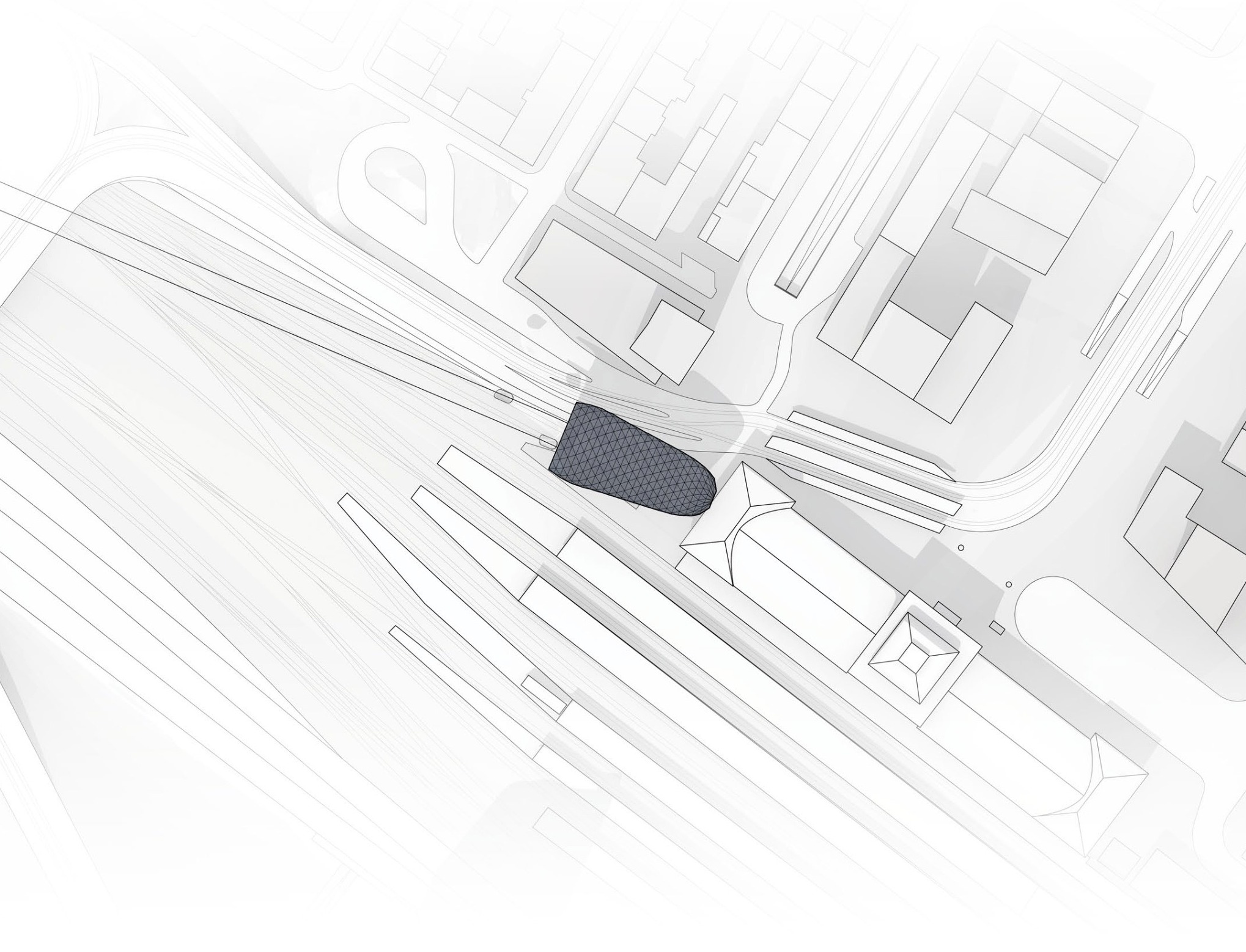 Site plan showing the cable car station inserted beside Mannheim Central Station and rail infrastructure.