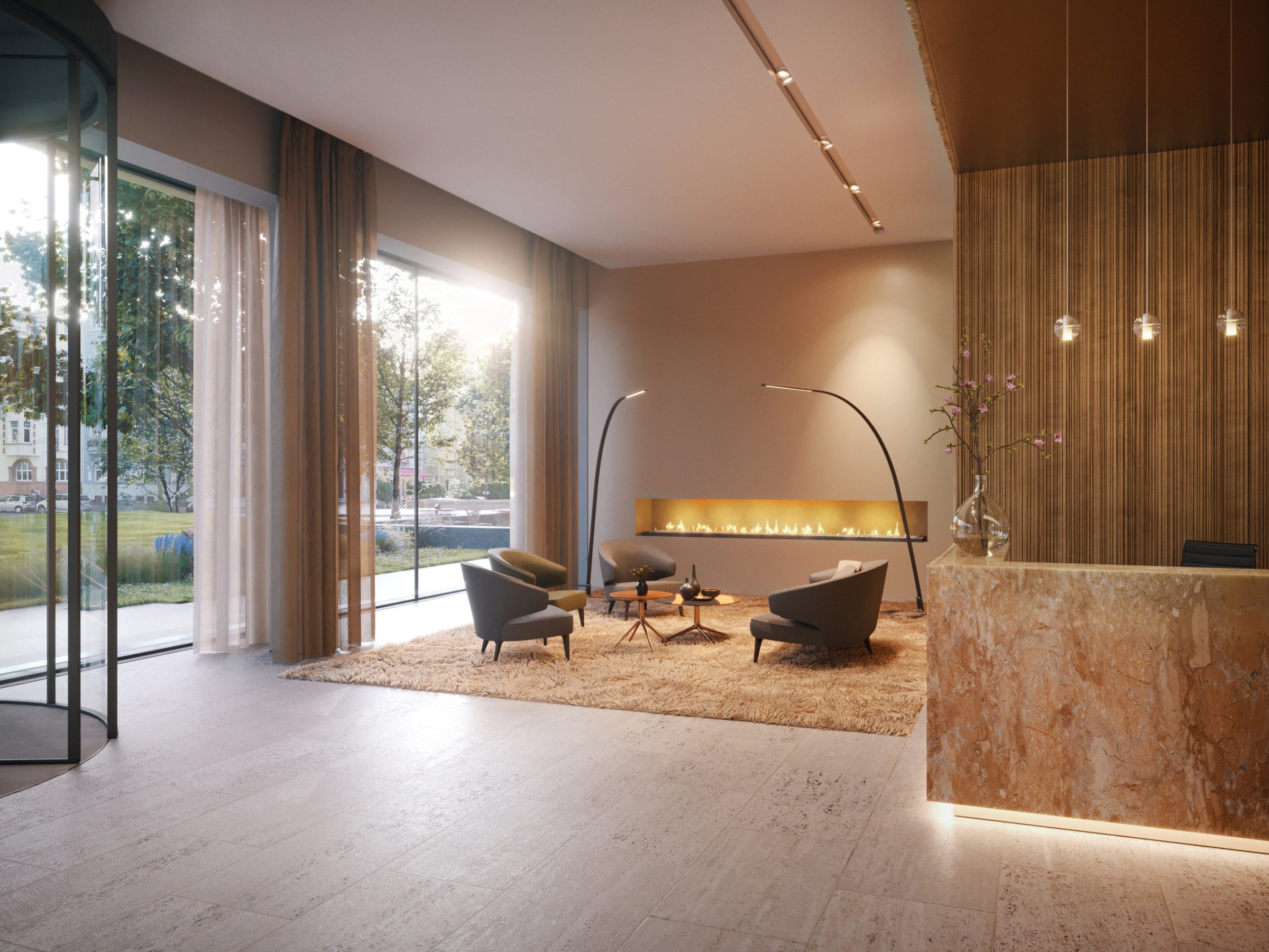 160 Park View lobby interior with warm material palette