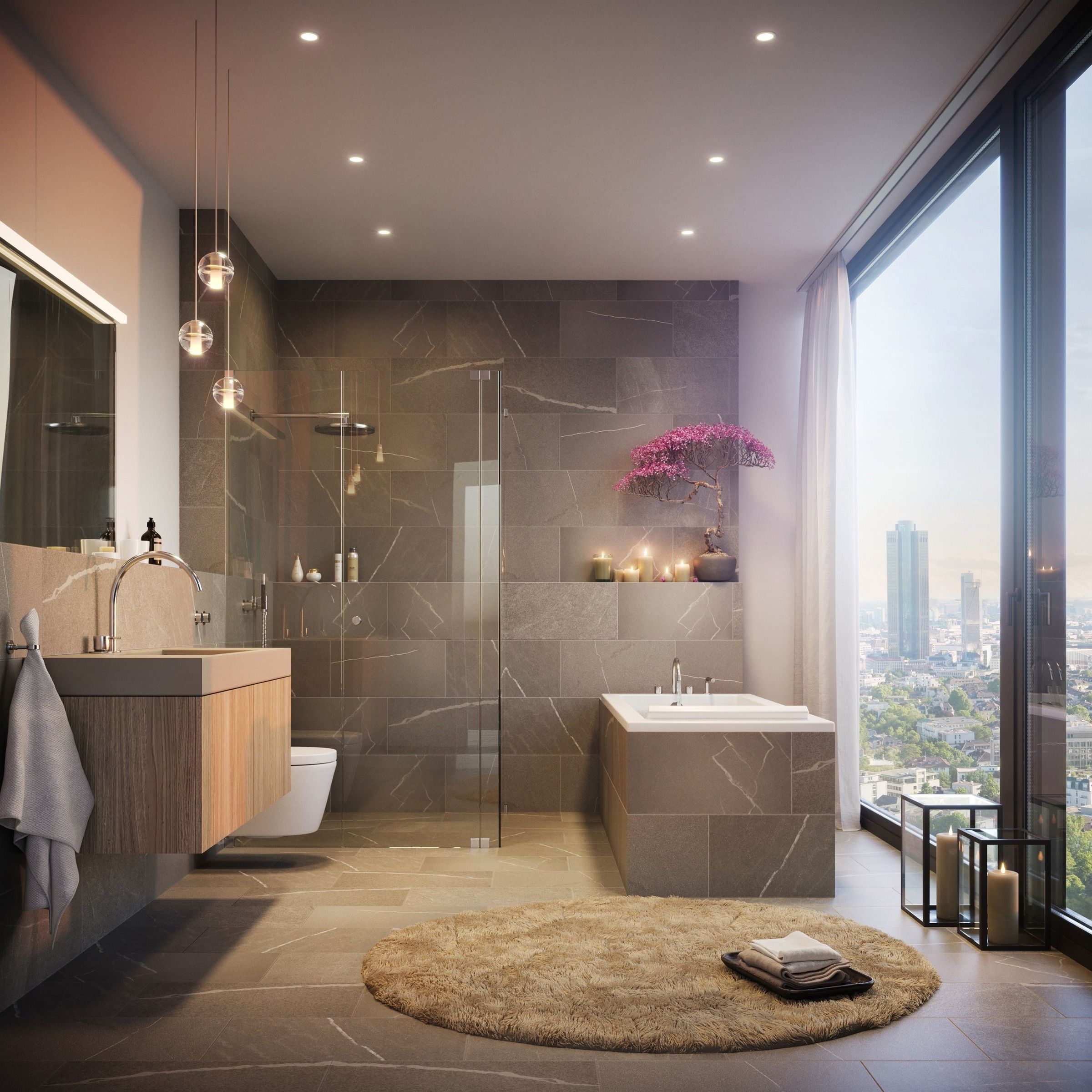 Bathroom interior with city view at 160 Park View