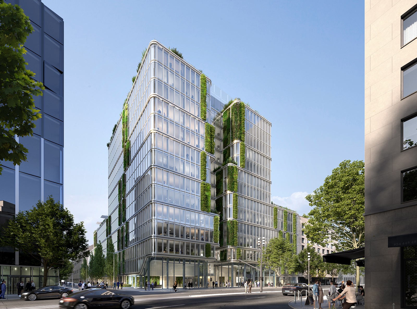 CANYON street perspective with planted facade and public ground floor
