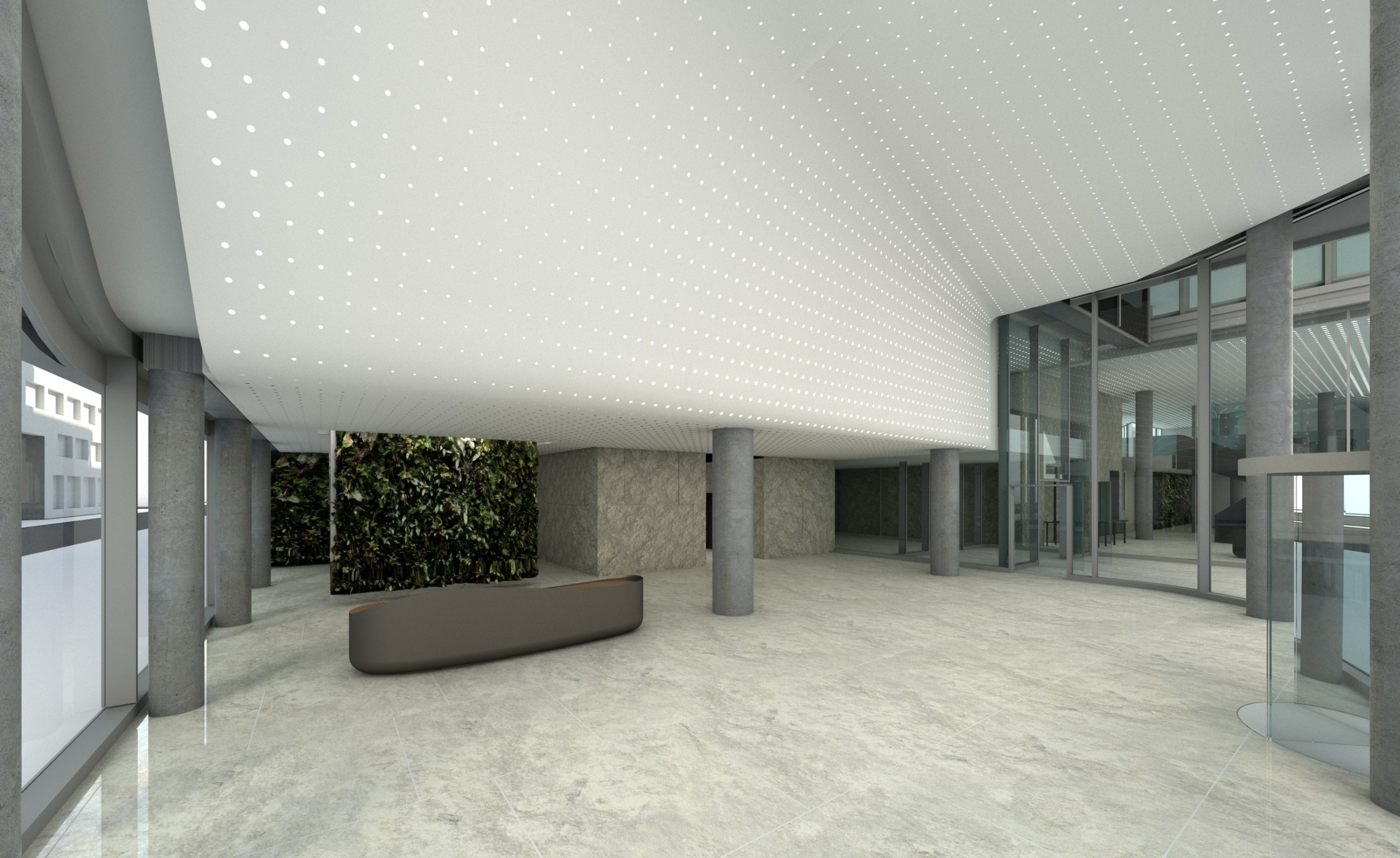 In-house lobby study for CANYON with ceiling and material concept