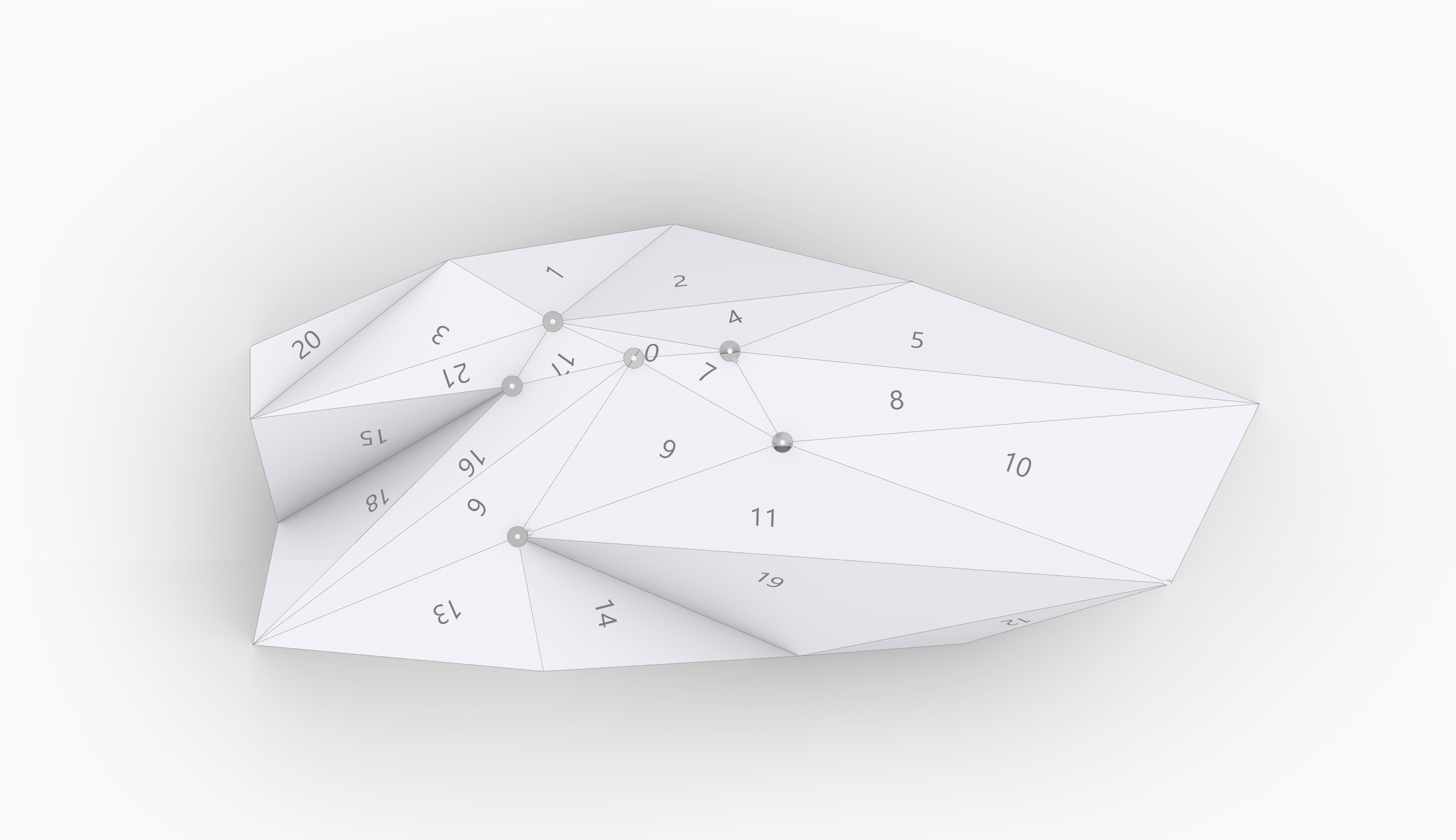 Numbered folded roof model showing panel logic and structural node positions.