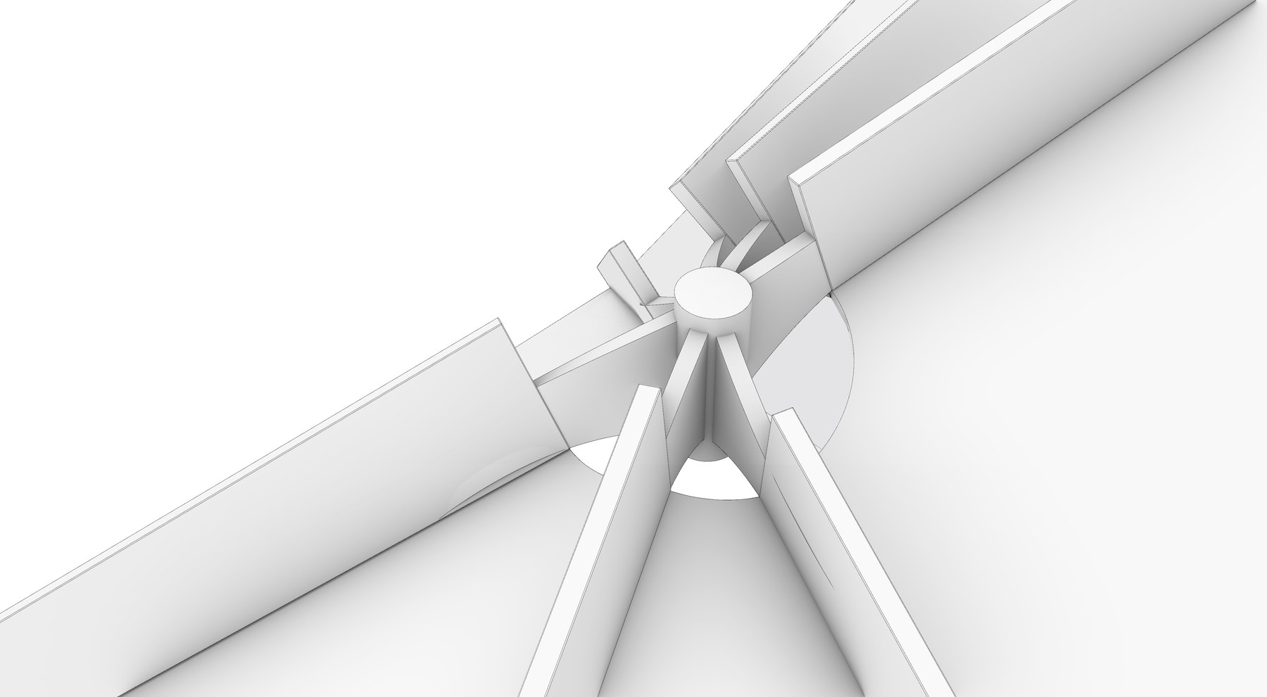 Rendered close-up of a roof node and connected structural members.