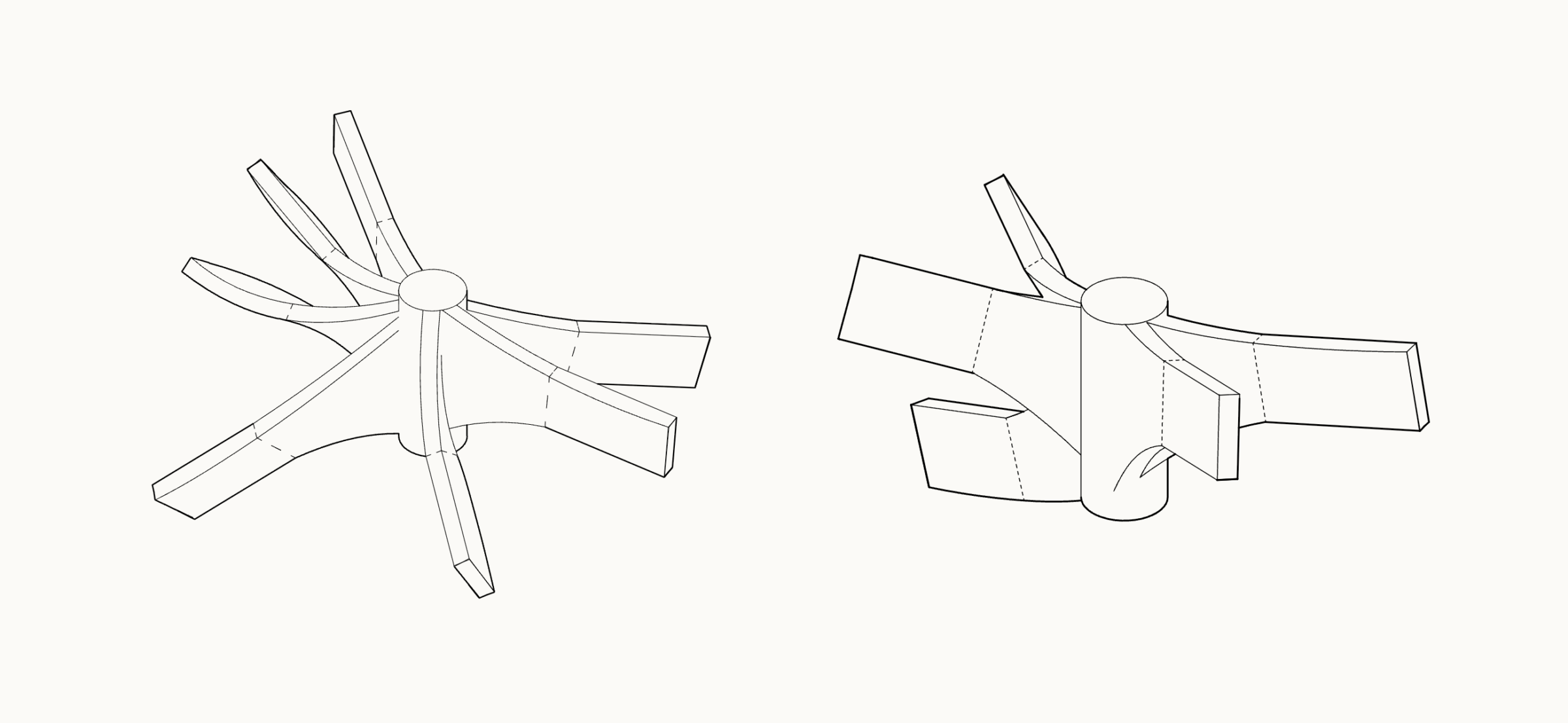 Two vector line drawings showing the textile roof node connector geometry.