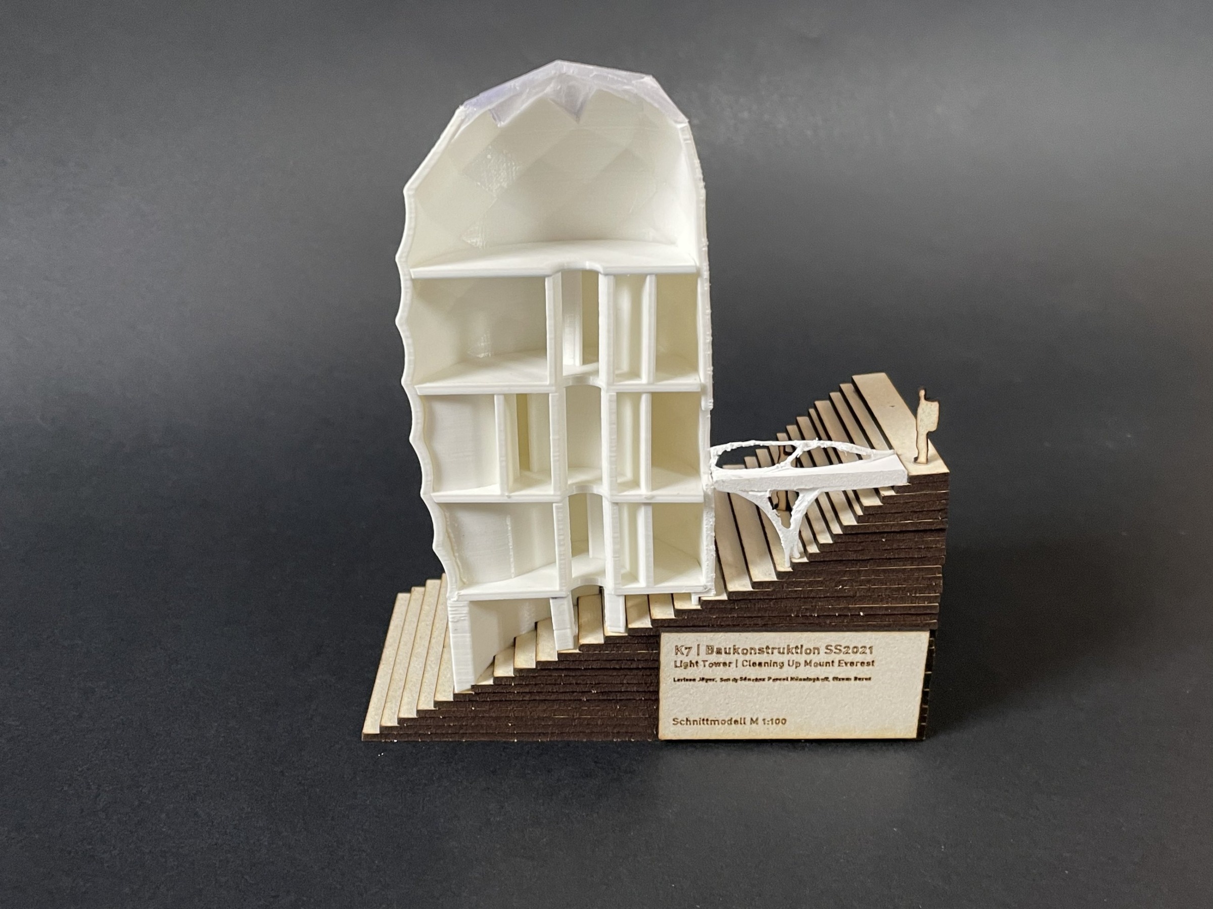 Section model showing the Light Tower internal floors, central core, and access bridge.