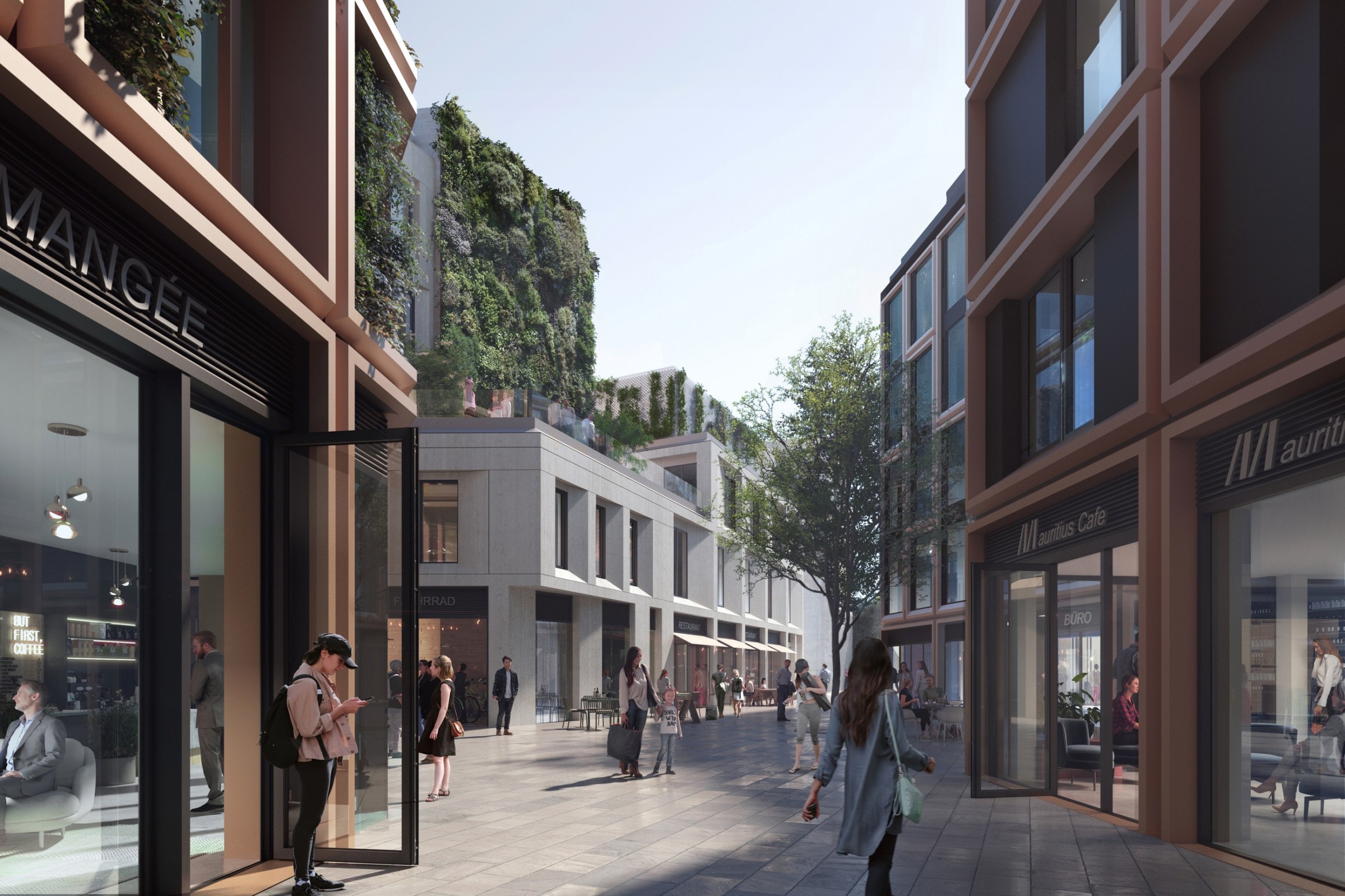 Mauritius Höfe passage and courtyard perspective with retail edges