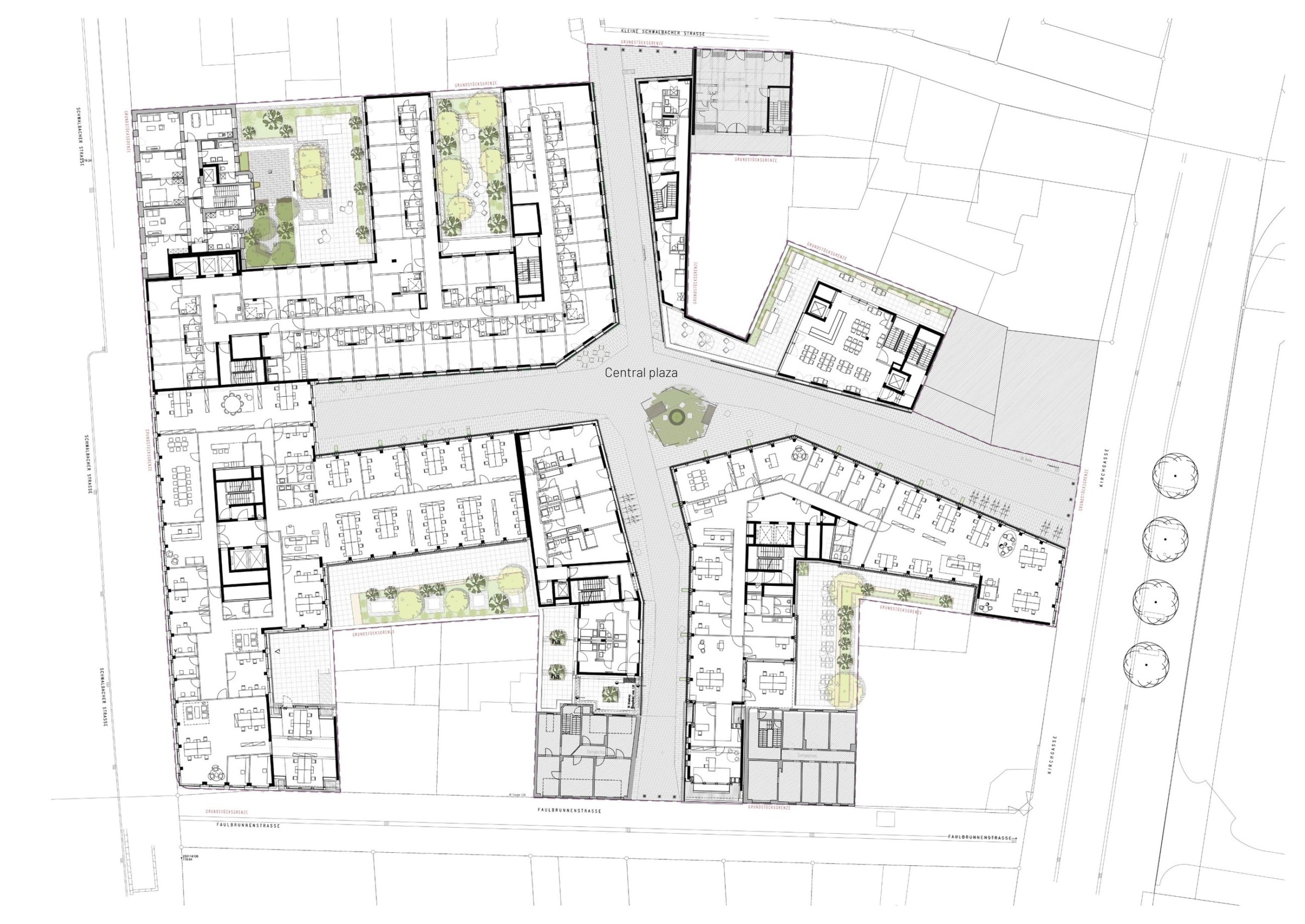 Site plan diagram of Mauritius Höfe showing courtyards and passages