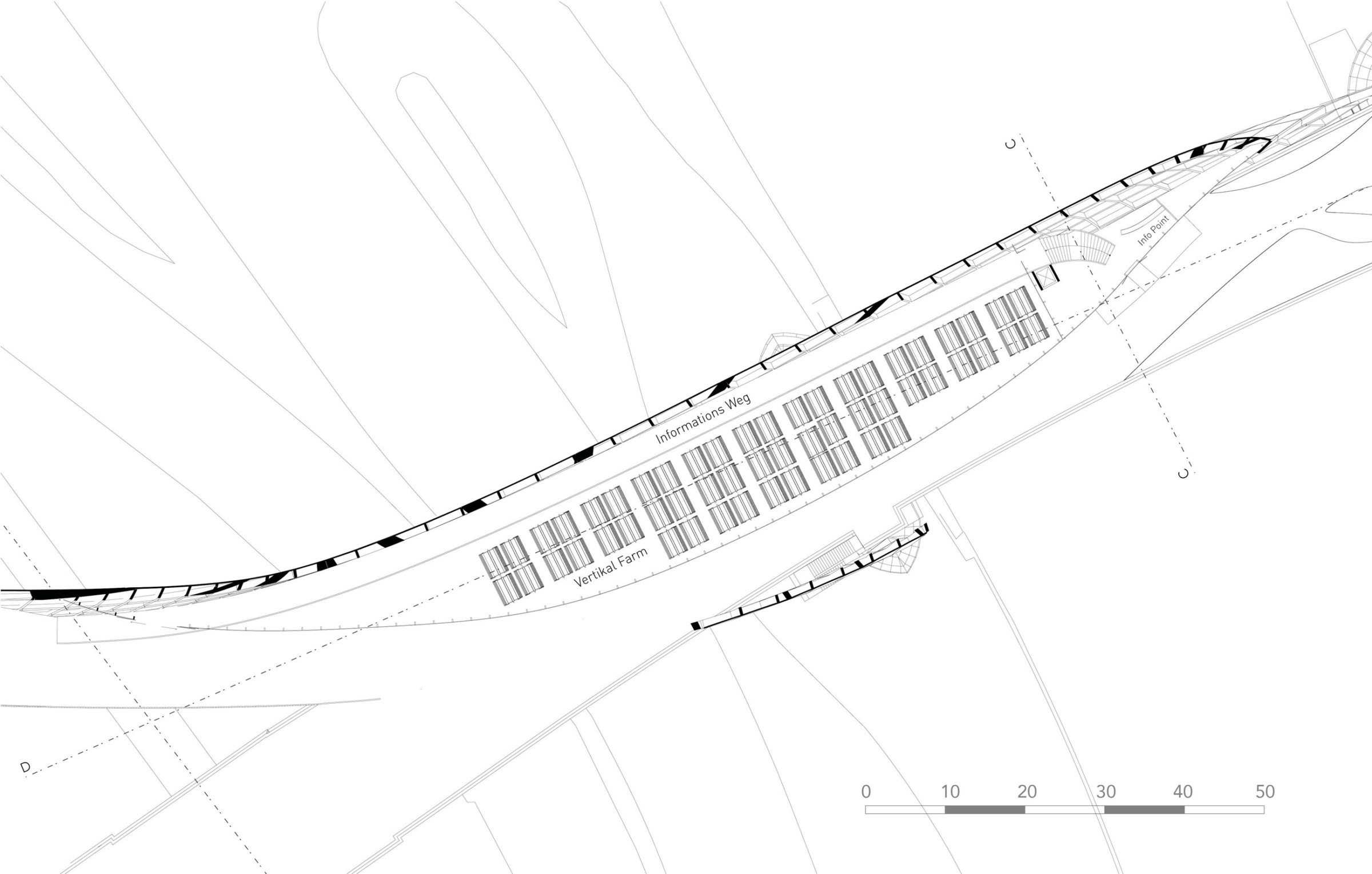 Level 1 bridge plan showing the upper route and programmed bridge volume.