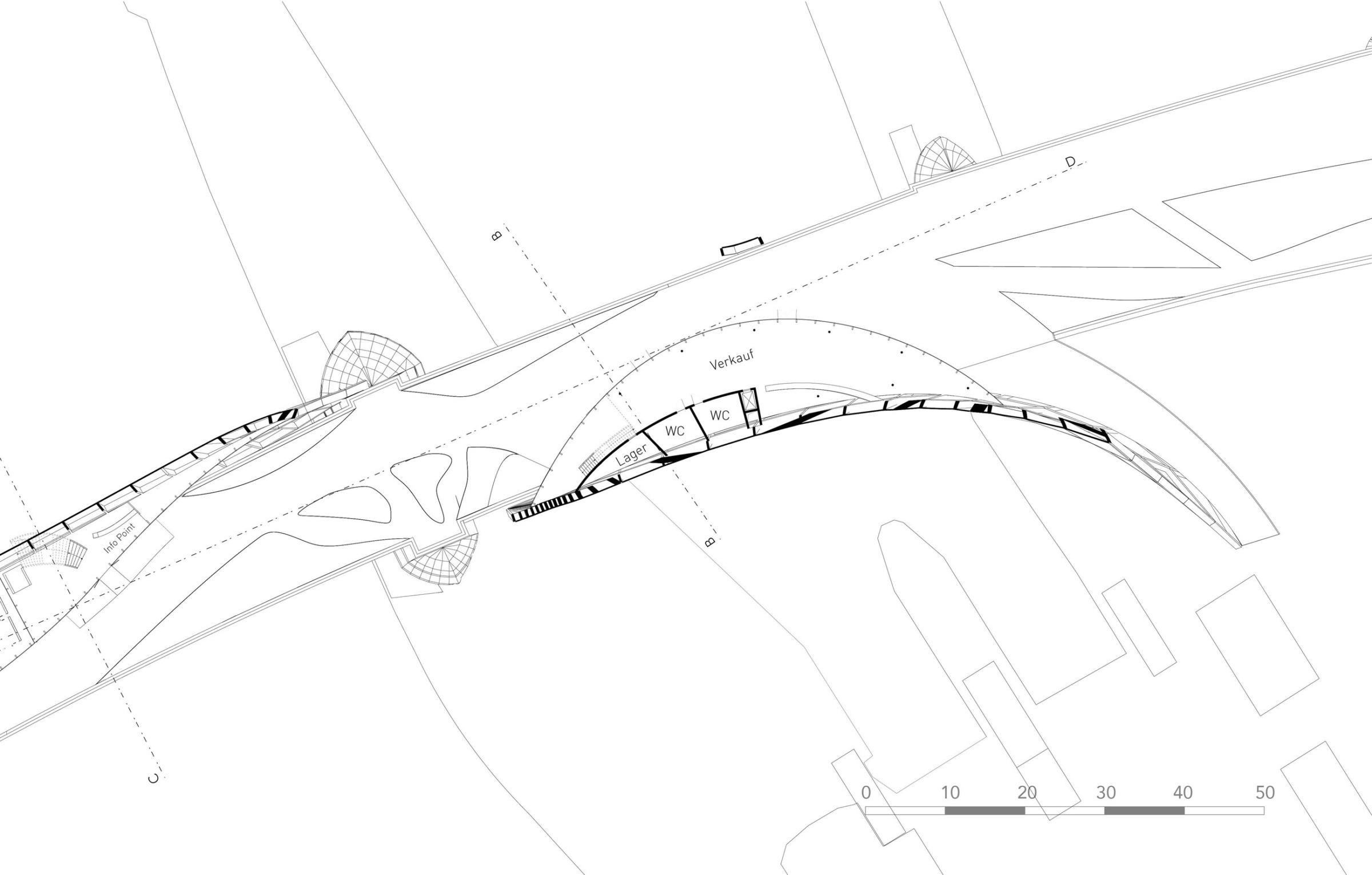 Level 0 plan showing the bridge proposal and public route in relation to the existing crossing.