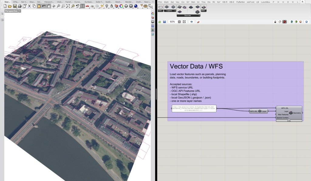 Load WFS vector data workflow in Grasshopper